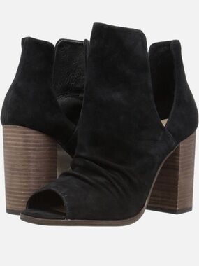 Chinese Laundry Kristin Cavallari Black Suede Peep-Toe Block Heel Ankle Boots